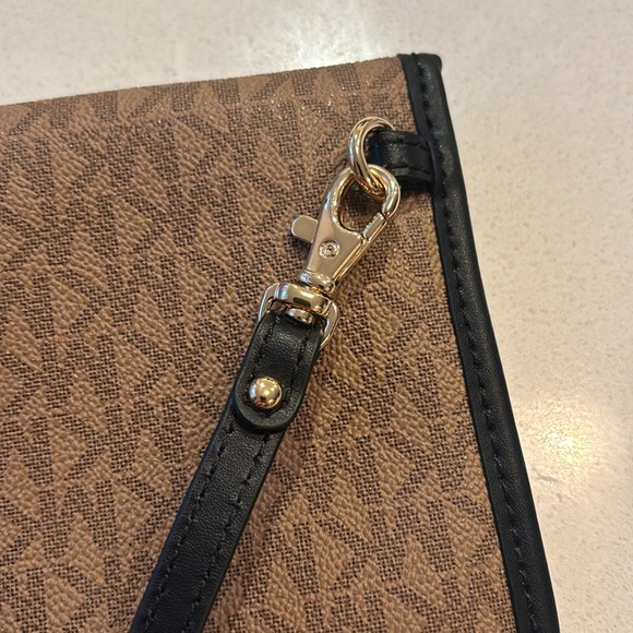 Michael Kors Brown Leather Canvas Logo with Dark Trim Thin Pouch - Picture 7 of 7